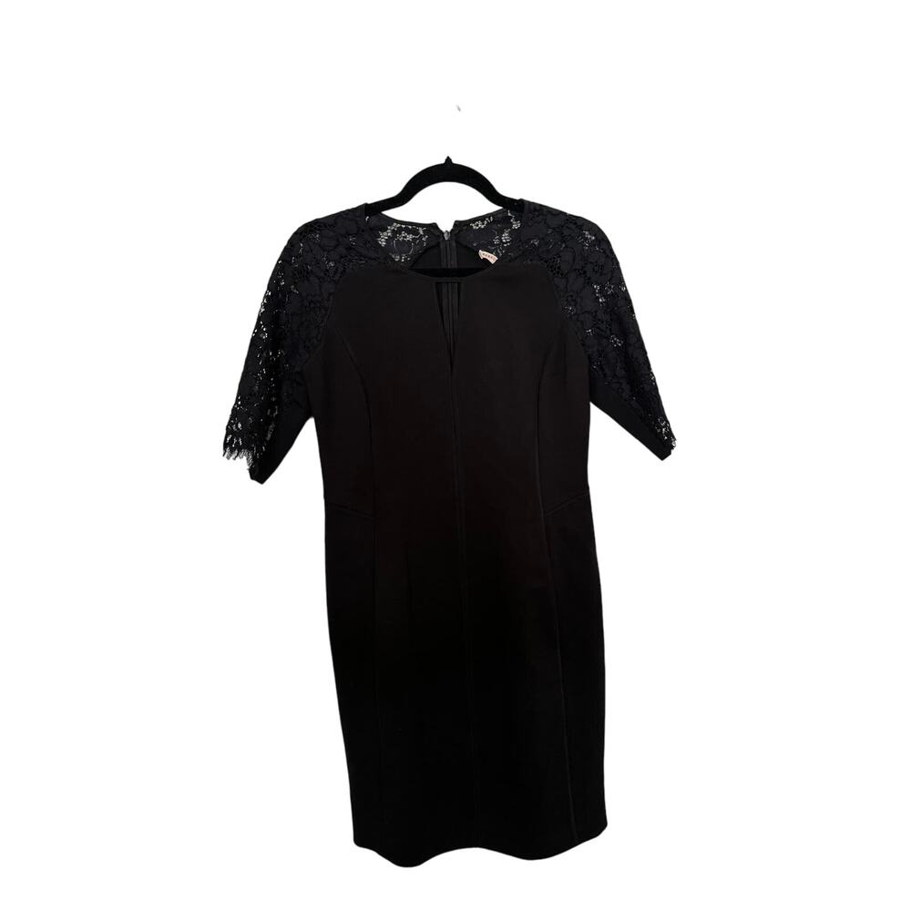 Rebecca Taylor Black Lace Sleeve Keyhole Fitted Sheath Dress Size 6 - Picture 4 of 9